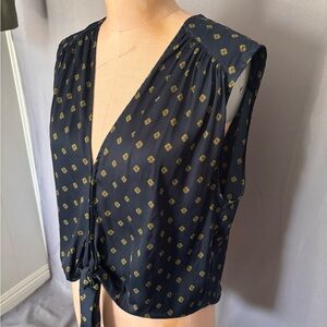 Navy and Gold Patterned Women's Top